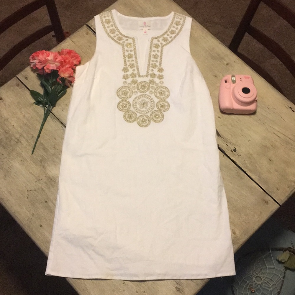 🌺2xHP🌺White Shift Dress with Gold embroidery